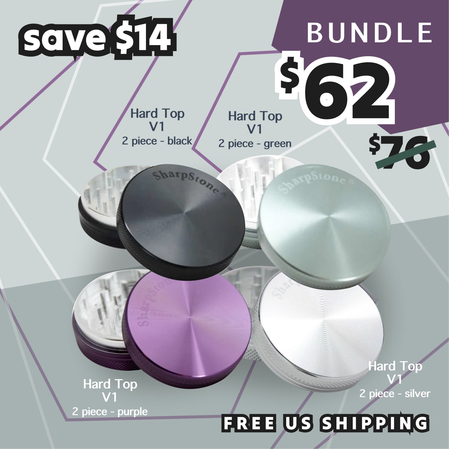 SharpStone 2 Piece Hard Top V1 - Black/Green/Purple/Silver