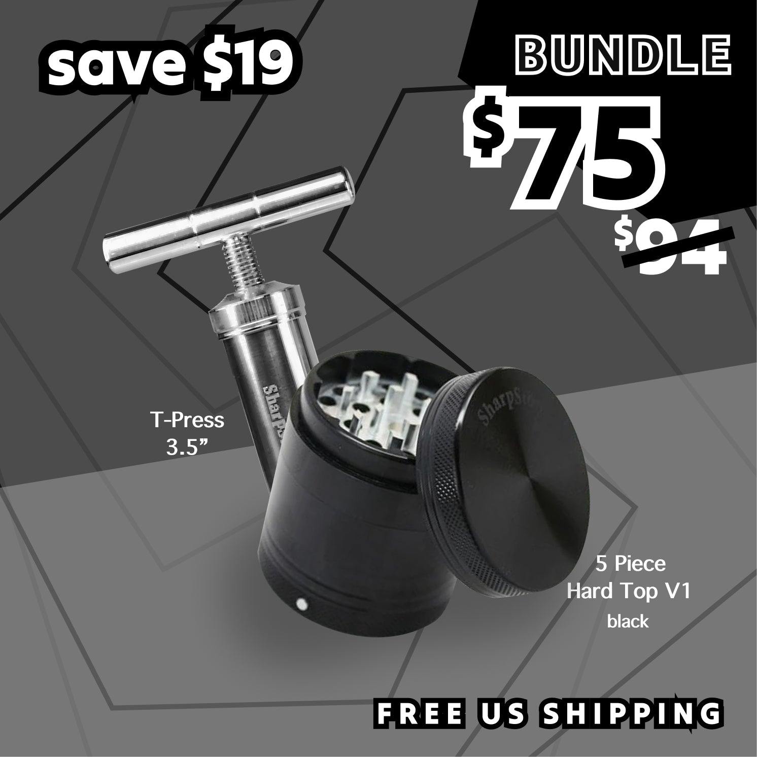 SharpStone 5 Piece Hard Top V1 x T-Press BUNDLE - Black