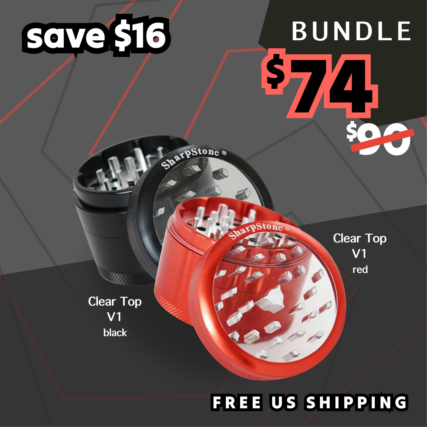 SharpStone Clear Top V1 x 2 - Black/Red