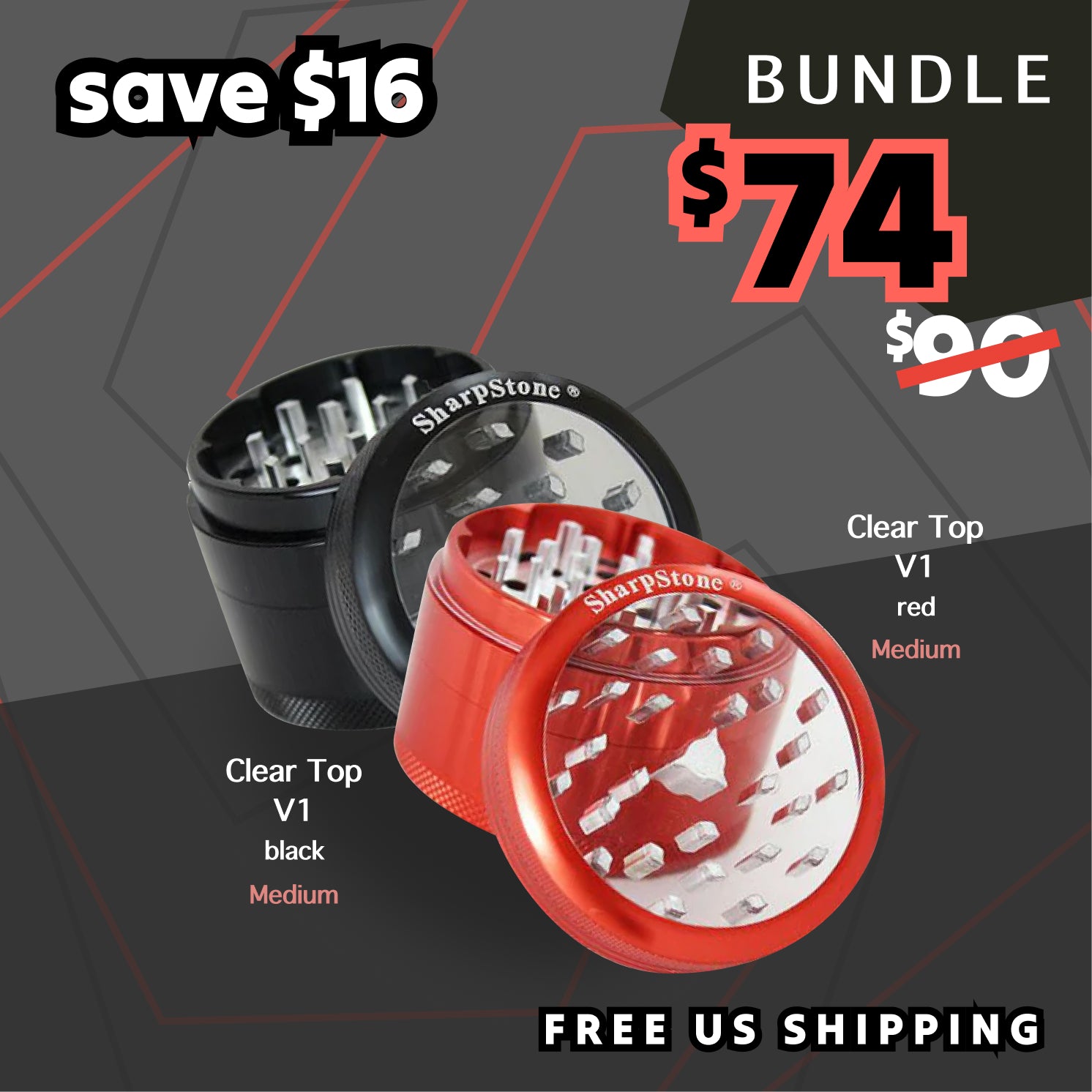SharpStone Clear Top V1 x 2 BUNDLE - Black/Red