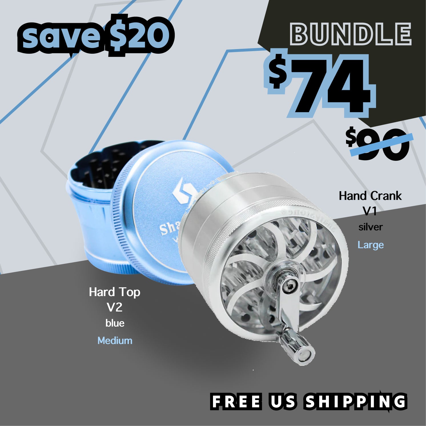 SharpStone Hand Crank V1 x Hard Top V2 BUNDLE - Silver/Blue