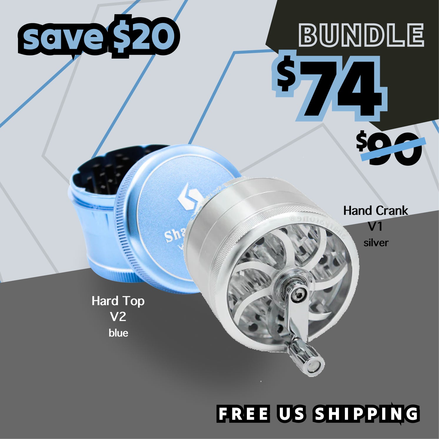 SharpStone Hand Crank V1 x Hard Top V2 BUNDLE - Silver/Blue