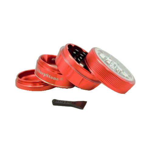 SharpStone® V2 Clear Top 4 Piece Herb Grinder - Red